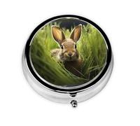 LLKGOT Rabbit in The Bush Picture Round Mini Pill Box with 3 compartments for Pill Storage and Portable Travel