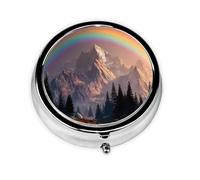 LLKGOT Rainbow Behind The Mountains Picture Round Mini Pill Box with 3 compartments for Pill Storage and Portable Travel
