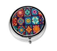 LLKGOT Rainbow-Colored Pattern Picture Round Mini Pill Box with 3 compartments for Pill Storage and Portable Travel
