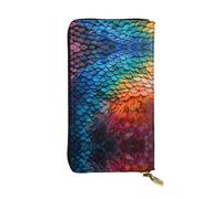 LLKGOT Rainbow fragments fish scales Pattern Women's leather long handheld wallet large capacity credit card zipper bag