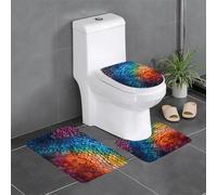 LLKGOT Rainbow Fragments Fish Scales Printing 3 Piece Bathroom Rugs Set - Non-Slip Bath Rug Set - Easy to Clean and Maintain - Moisture Blocking and Durable
