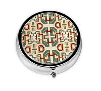 LLKGOT Random Geometric Patterns Picture Round Mini Pill Box with 3 compartments for pill storage and portable travel