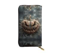 LLKGOT Raven Pumpkin Pattern Women's leather long handheld wallet large capacity credit card zipper bag
