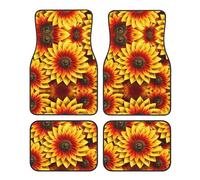 LLKGOT red and Yellow Sunflower Pattern Car Floor mats with Anti Slip Front and Rear are Suitable for Cars, Trucks and SUV