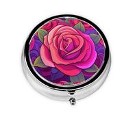 LLKGOT Reddish Purple Roses Picture Round Mini Pill Box with 3 compartments for pill storage and portable travel