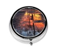 LLKGOT Reflection of Puddles After rain Picture Round Mini Pill Box with 3 compartments for Pill Storage and Portable Travel