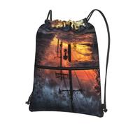 LLKGOT Reflection of puddles after rain Printing Drawstring Zipper Backpack Strong and lightweight for Hiking Camping