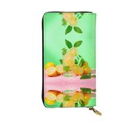 LLKGOT Refreshing Lemonade Pattern Women's leather long handheld wallet large capacity credit card zipper bag