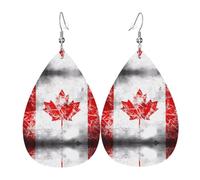 LLKGOT Retro Canada Flag Picture Water droplet pendant earrings and leather earrings, suitable as holiday birthday gifts for women