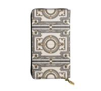 LLKGOT Retro geometric figure Pattern Women's leather long handheld wallet large capacity credit card zipper bag