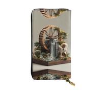 LLKGOT rotating pumping wheel Pattern Women's leather long handheld wallet large capacity credit card zipper bag