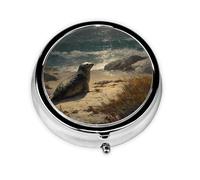 LLKGOT Sea Lions on The Coast Picture Round Mini Pill Box with 3 compartments for Pill Storage and Portable Travel