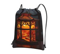 LLKGOT Shining Mountains and Rivers Printing Drawstring Zipper Backpack Strong and lightweight for Hiking Camping