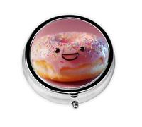 LLKGOT Smiling Donuts Picture Round Mini Pill Box with 3 compartments for Pill Storage and Portable Travel