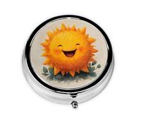 LLKGOT Smiling Little Sun Picture Round Mini Pill Box with 3 compartments for Pill Storage and Portable Travel