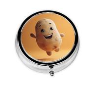 LLKGOT Smiling Potato Picture Round Mini Pill Box with 3 compartments for Pill Storage and Portable Travel