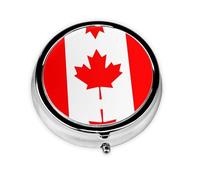 LLKGOT Solid Color Canadian Flag Picture Round Mini Pill Box with 3 compartments for Pill Storage and Portable Travel
