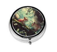 LLKGOT Squirrels in The Forest Picture Round Mini Pill Box with 3 compartments for Pill Storage and Portable Travel