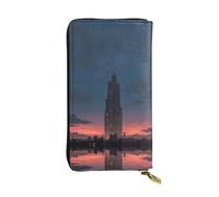 LLKGOT Tall buildings in the evening sun Pattern Women's leather long handheld wallet large capacity credit card zipper bag