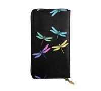 LLKGOT The four dragonfly brothers Pattern Women's leather long handheld wallet large capacity credit card zipper bag