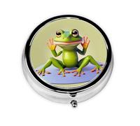 LLKGOT The Funny Frog Doing Yoga Picture Round Mini Pill Box with 3 compartments for Pill Storage and Portable Travel