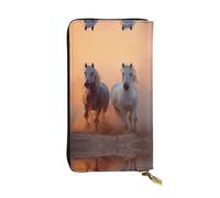 LLKGOT The galloping horse in the desert Pattern Women's leather long handheld wallet large capacity credit card zipper bag