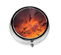 LLKGOT The Geese at Sunset Picture Round Mini Pill Box with 3 compartments for Pill Storage and Portable Travel