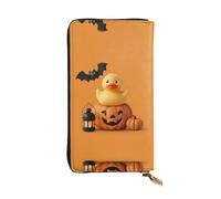 LLKGOT The Joy of Pumpkin and Duck Pattern Women's leather long handheld wallet large capacity credit card zipper bag