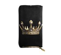 LLKGOT The King's Crown Pattern Women's leather long handheld wallet large capacity credit card zipper bag