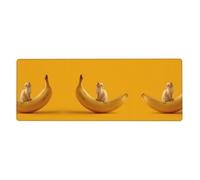 LLKGOT The Kitten on The Banana Pattern Gaming Mouse pad XXL Large Mouse Mat Long Extended Mouse Pad Desk Mat Non-Slip Rubber Mice Pads Stitched Edges Thin Pad 31.5 x 11.8 x 0.12 in