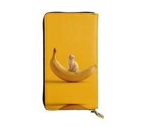 LLKGOT The kitten on the banana Pattern Women's leather long handheld wallet large capacity credit card zipper bag