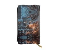 LLKGOT The Lone Lamp Under the Cedars Pattern Women's leather long handheld wallet large capacity credit card zipper bag