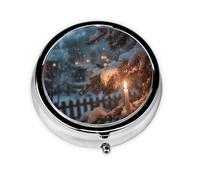 LLKGOT The Lone Lamp Under The Cedars Picture Round Mini Pill Box with 3 compartments for Pill Storage and Portable Travel