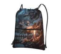 LLKGOT The Lone Lamp Under the Cedars Printing Drawstring Zipper Backpack Strong and lightweight for Hiking Camping