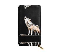 LLKGOT The lonely wolf Pattern Women's leather long handheld wallet large capacity credit card zipper bag