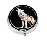 LLKGOT The Lonely Wolf Picture Round Mini Pill Box with 3 compartments for Pill Storage and Portable Travel