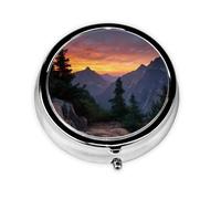 LLKGOT The Morning Light in The Mountains Picture Round Mini Pill Box with 3 compartments for Pill Storage and Portable Travel