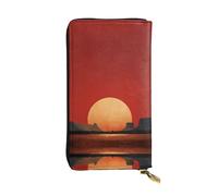 LLKGOT The red sun in the desert Pattern Women's leather long handheld wallet large capacity credit card zipper bag