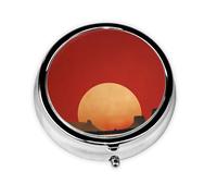 LLKGOT The red Sun in The Desert Picture Round Mini Pill Box with 3 compartments for Pill Storage and Portable Travel