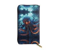 LLKGOT Thunderstorm octopus tentacles Pattern Women's leather long handheld wallet large capacity credit card zipper bag