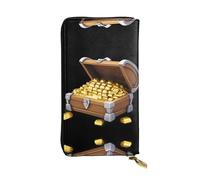 LLKGOT Treasure chest full of gold coins Pattern Women's leather long handheld wallet large capacity credit card zipper bag