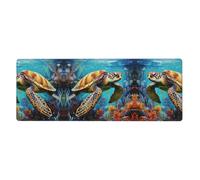 LLKGOT Turtle in Seagrass Pattern Gaming Mouse pad XXL Large Mouse Mat Long Extended Mouse Pad Desk Mat Non-Slip Rubber Mice Pads Stitched Edges Thin Pad 31.5 x 11.8 x 0.12 in