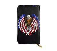 LLKGOT USA Flag Patriotic Eagle Pattern Women's leather long handheld wallet large capacity credit card zipper bag
