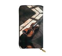 LLKGOT Violin in the Sunlight Pattern Women's leather long handheld wallet large capacity credit card zipper bag