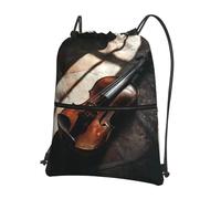 LLKGOT Violin in the Sunlight Printing Drawstring Zipper Backpack Strong and lightweight for Hiking Camping