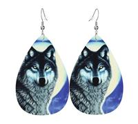 LLKGOT wolf under moon Picture Water droplet pendant earrings and leather earrings, suitable as holiday birthday gifts for women
