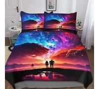 LLLBBB Couple Galaxy Landscape Duvet Cover 3D Bedding Set Soft Microfiber Comforter Cover Quilt Cover with Pillowcase for Kids Adult 2 Pieces Single(135x200cm)