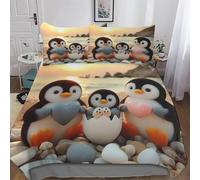 LLLBBB Cute Penguin Bedding Set for Girls Boys Adults Comforter Cover Soft Duvet Cover 3 Pcs Set Microfiber Quilt Cover Double (200x200cm)