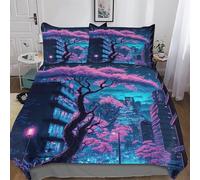 LLLBBB Japanese Cherry Blossoms 3D Duvet Cover Microfiber Bedding Set Quilt Covers with Pillowcases Soft Comforter Cover For Boys Girls Double (200x200cm)