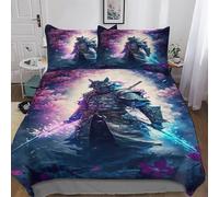 LLLBBB Japanese Samurai Duvet Covers Bedding Sets, Comforter Cover 2 PCs Super Soft Poly Quilt Cover with Pillowcases for Adults Kids Single(135x200cm)